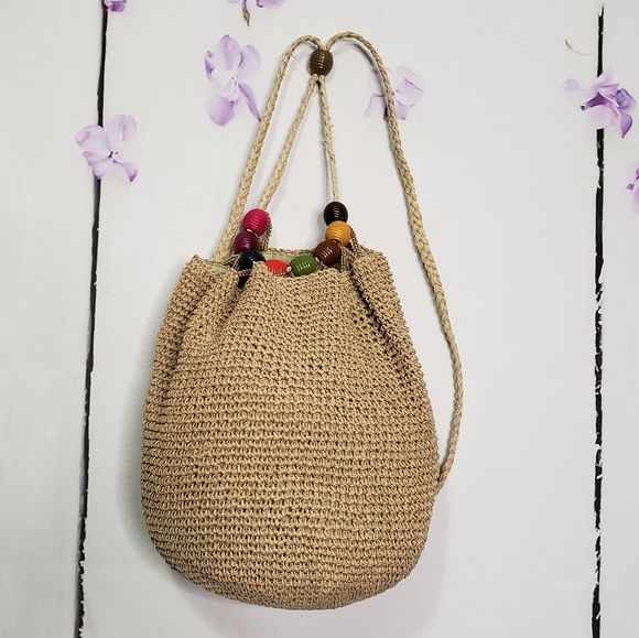 Jennifer Moore Handbags - *SOLD*  Jennifer Moore Woven Straw Bead Bucket Bag